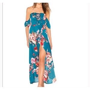 Band of Gypsies Off the Shoulder Floral Maxi Dress Corset High Low Skirt‎ Size L